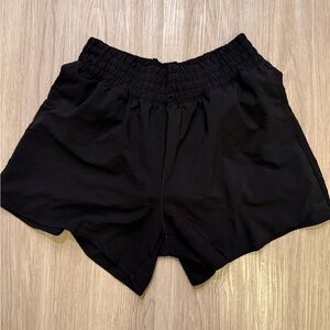 aerie Black Smocked-Waist Athletic Shorts